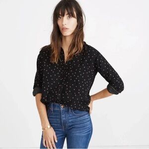 Madewell Oversized Ex-Boyfriend Soft Button Down Shirt Mini Floral Black size M